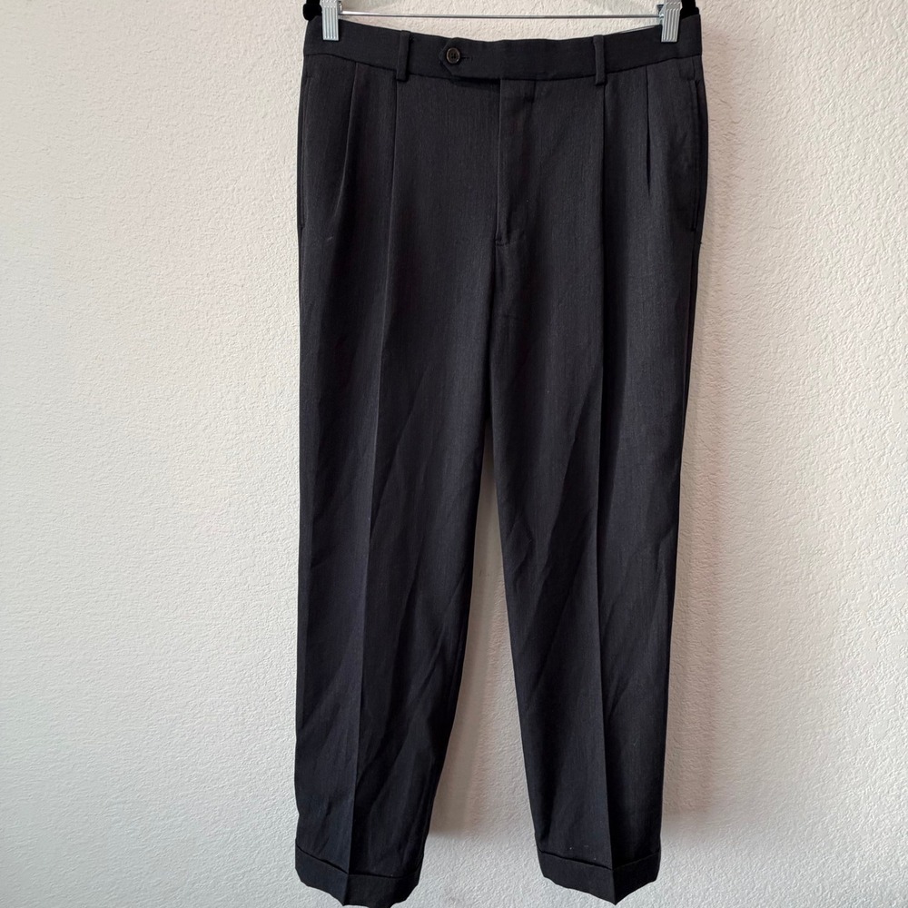 Brooks Brothers 1818 Madison Charcoal Gray Pleated Cuffed Dress Pants Mens 33x32